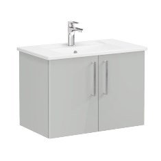 Vitra Root 66394 Lavabo Dolabı, Kapaklı, 80 cm, Parlak İnci Grisi, Köşeli Lavabolu